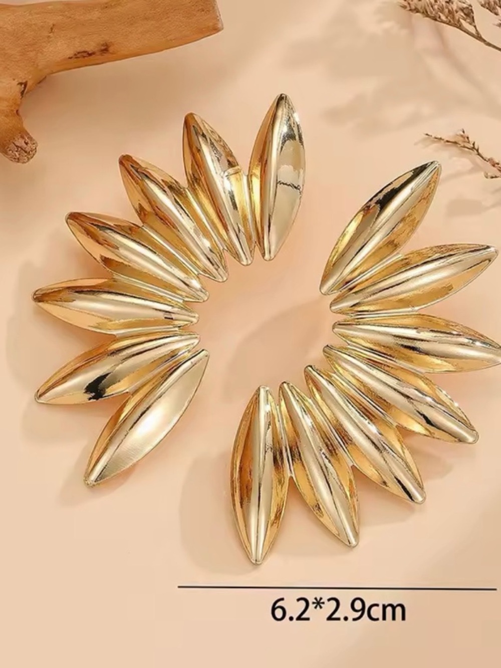 Gold Leaf Flower Dangle Earrings Bold Statement Jewelry - Picture 3 of 4